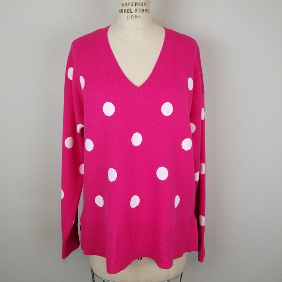 Philosophy Hot Pink White Polka Dot Long Sleeve Knit Cozy Sweater *NWT * Large - Picture 1 of 7